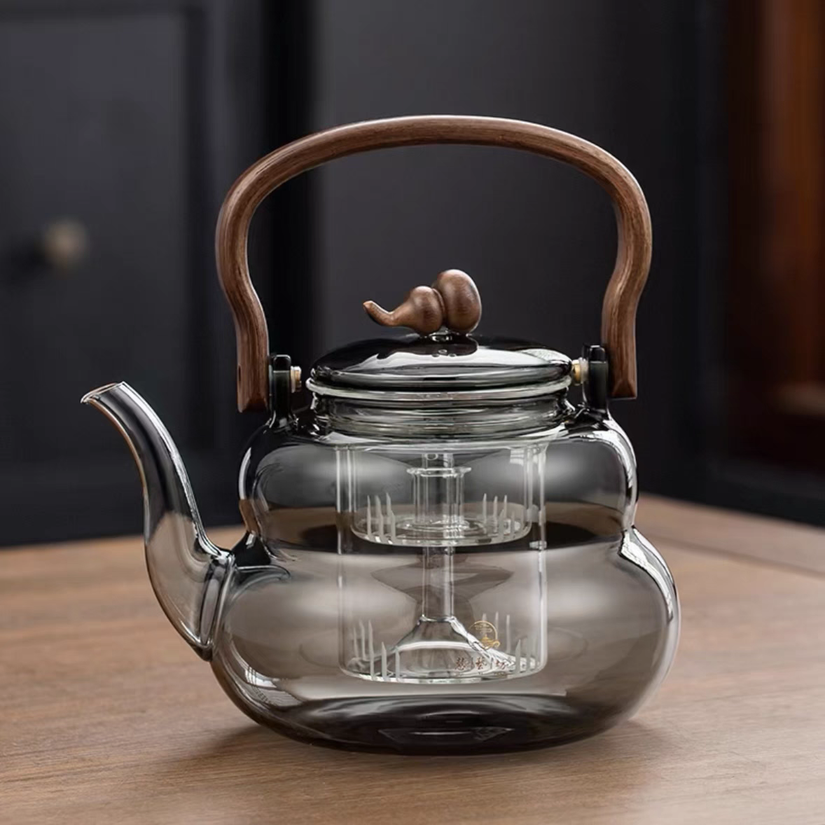 Walnut wood glass teapot