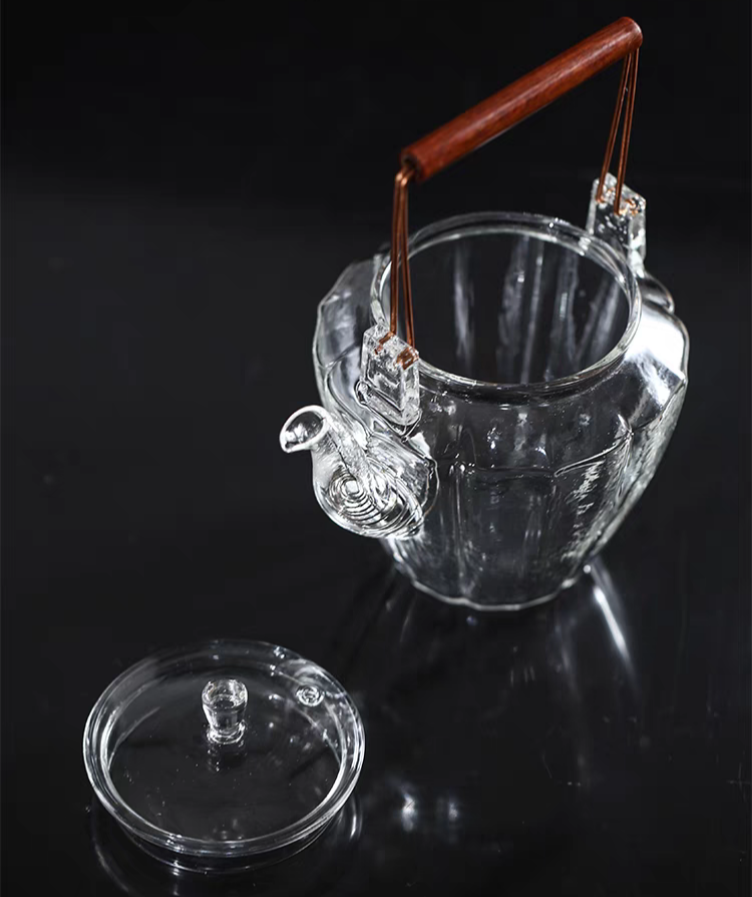 450ml Thickened glass teapot with red sandalwood handle