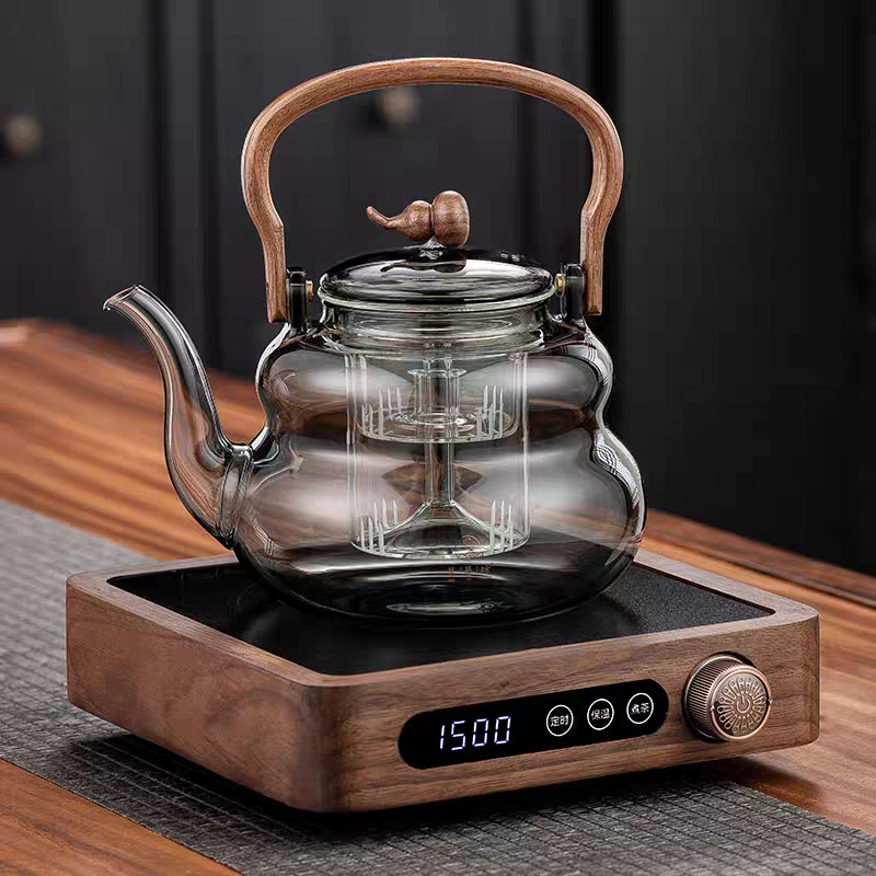 Walnut wood glass teapot