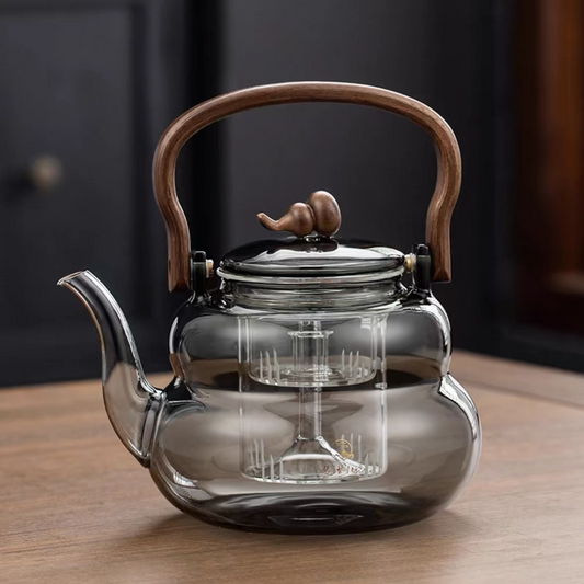 Walnut wood glass teapot