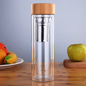 Double-layer bottle Bamboo Lid Glass Straight