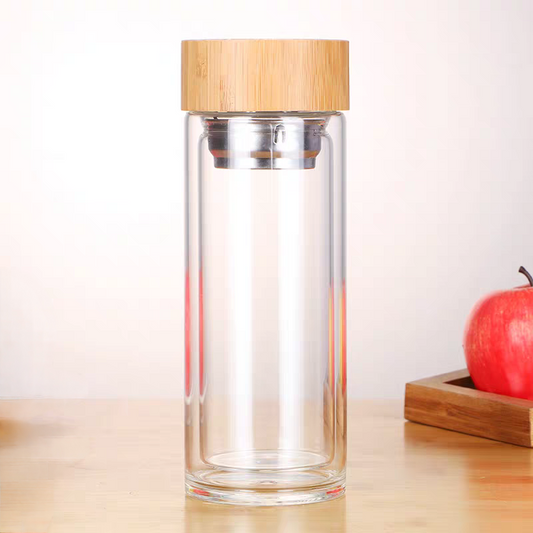 Double-layer bottle Bamboo Lid Glass Straight